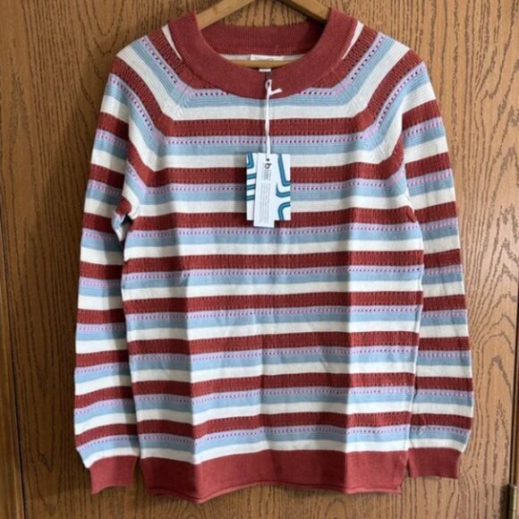 NEW Market & Spruce Brown Pink Blue Eyelet Long Sleeve Sweater Size Medium - Picture 1 of 10